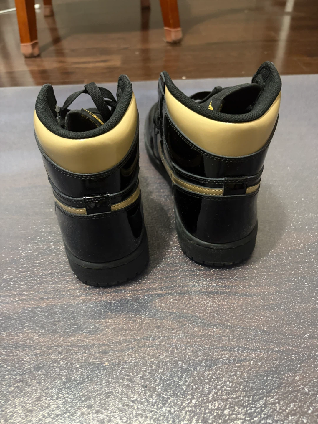 Air Jordan 1 High Black Gold Patent Leather Sneakers - photo 4