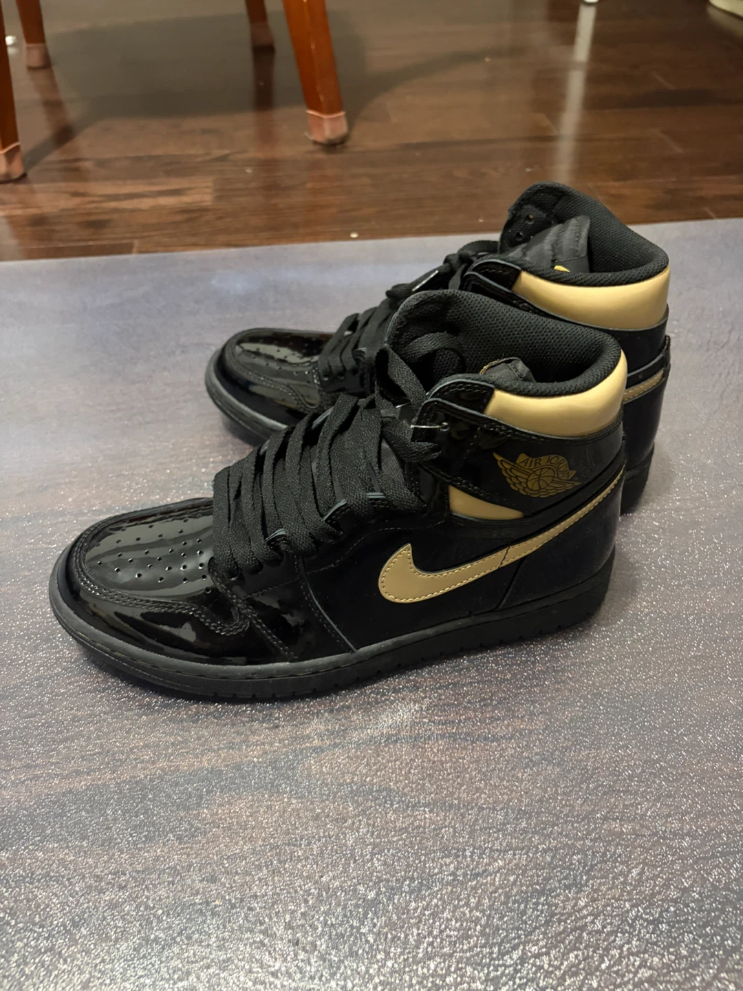 Air Jordan 1 High Black Gold Patent Leather Sneakers - photo 5
