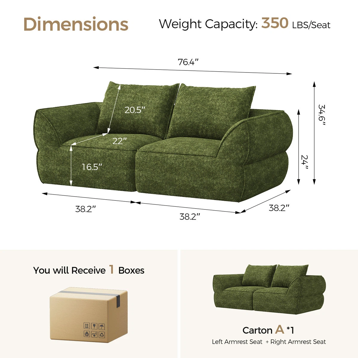 Green Loveseat Sofa - photo 2