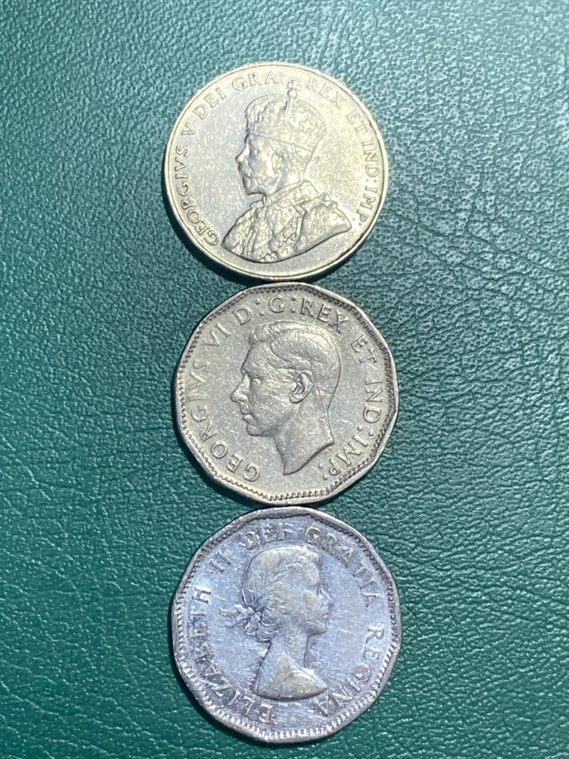 Canadian Five Cents Coins - 1935, 1947, 1953