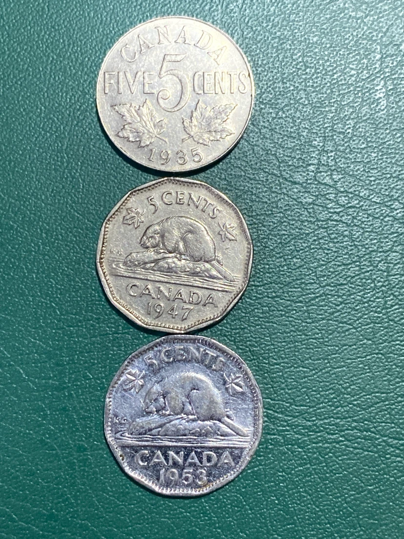 Canadian Five Cents Coins - 1935, 1947, 1953 - photo 2