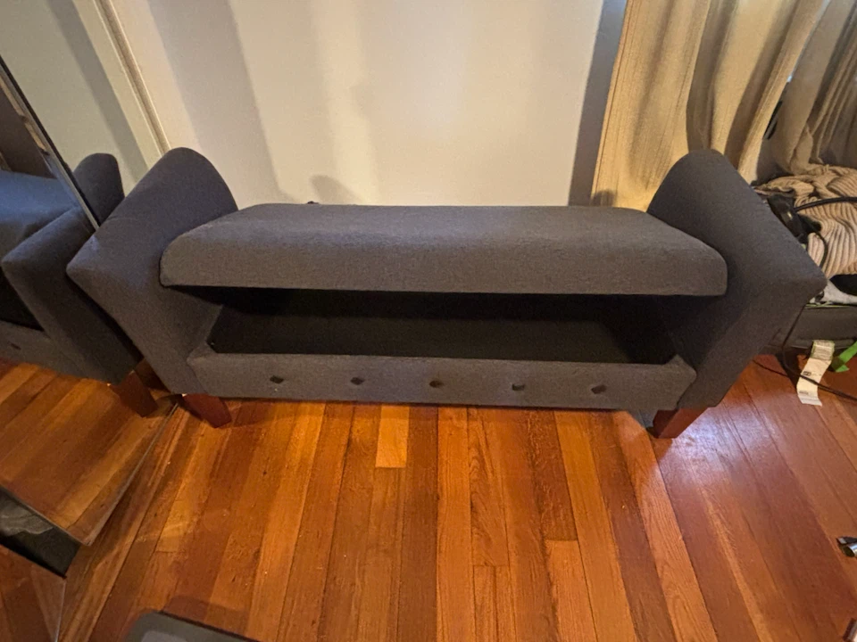 Gray Upholstered Storage Bench