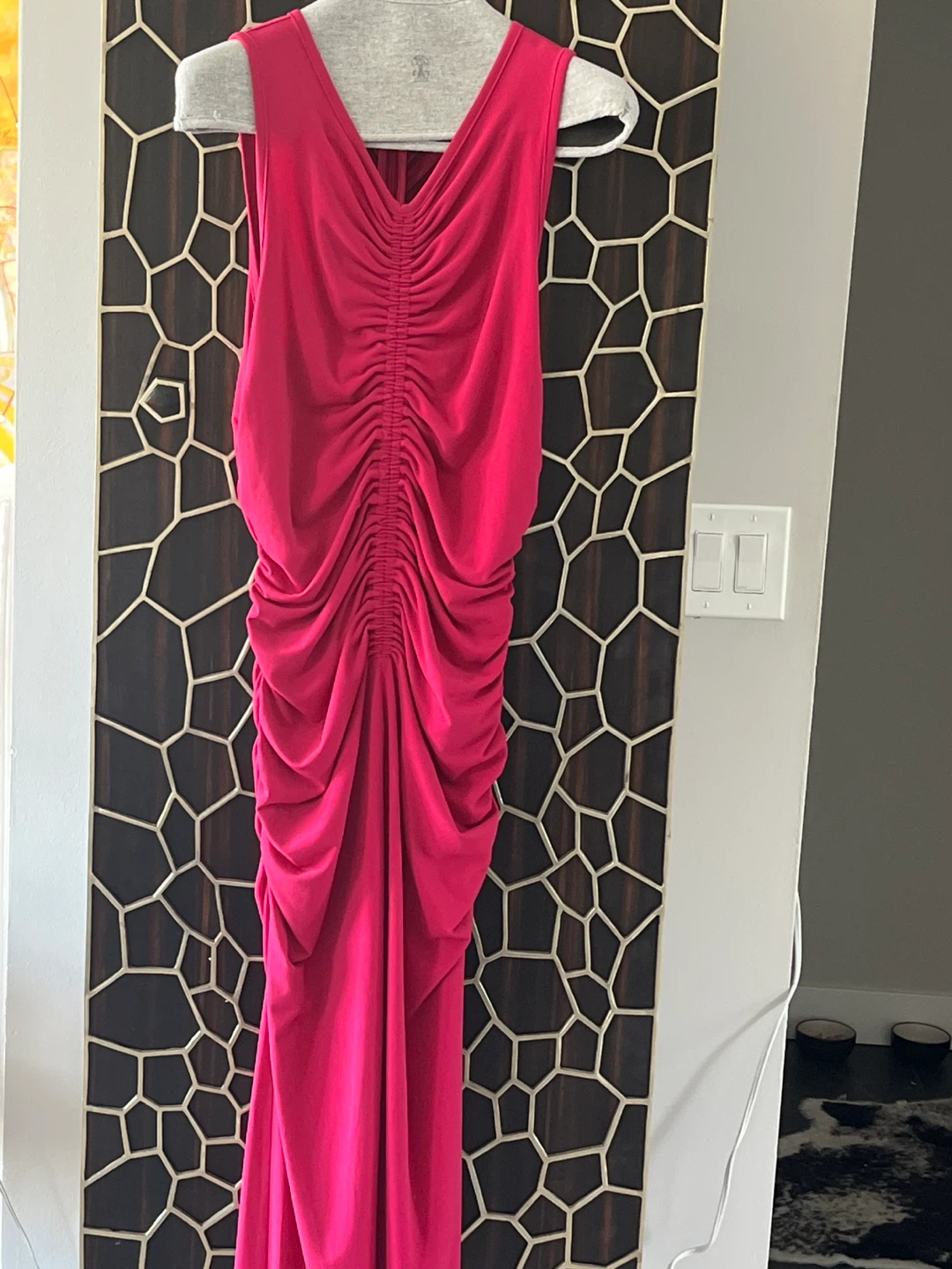 Michael Kors Ruched V-Neck Maxi Dress - Pink - Medium