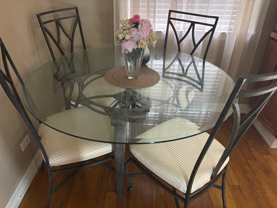 Round Glass Dining Table with 4 Chairs