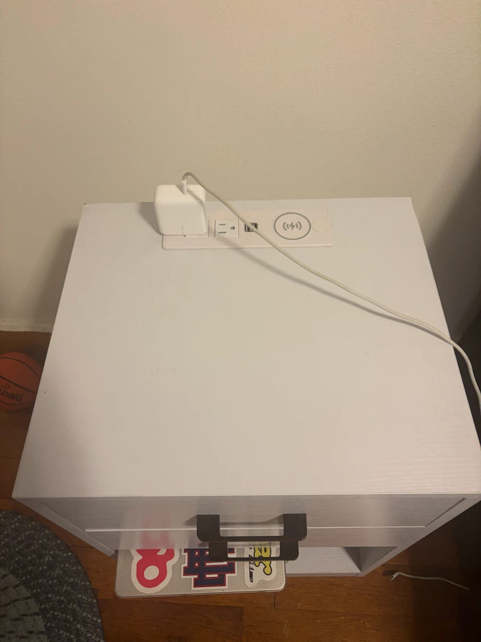 White Nightstand with Integrated Charging