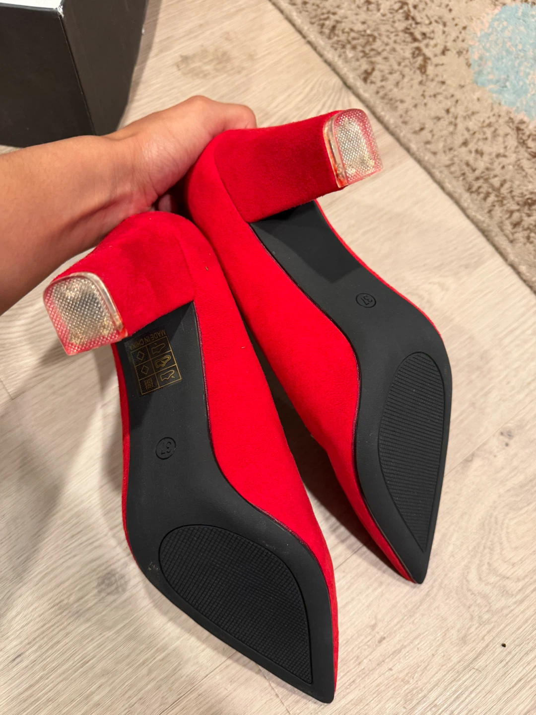 Red Suede Block Heel Pumps - photo 4