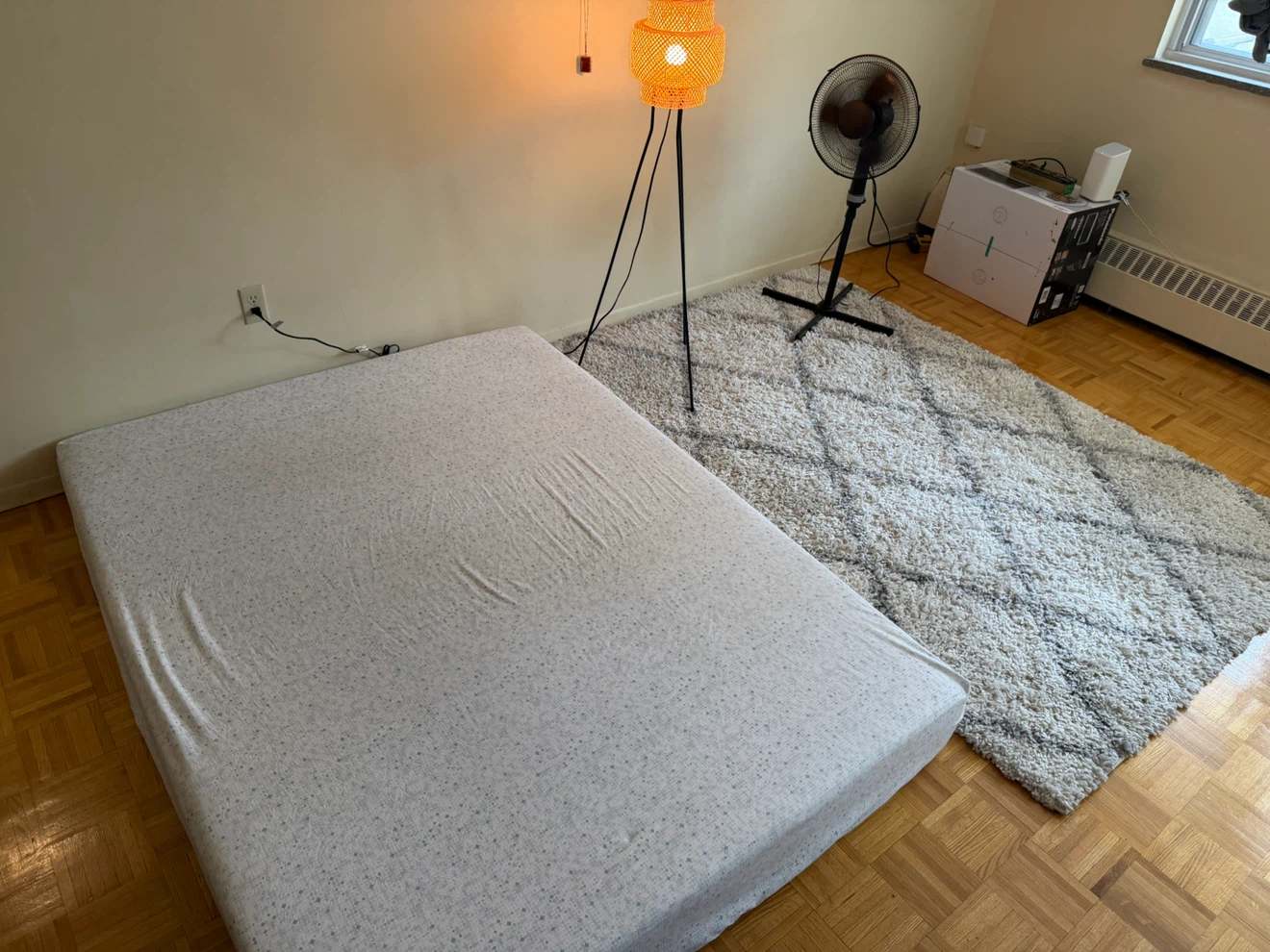 🏷️Moving Sale–Queen Mattress + Rug + Fan + Floor Lamp–Only$250!