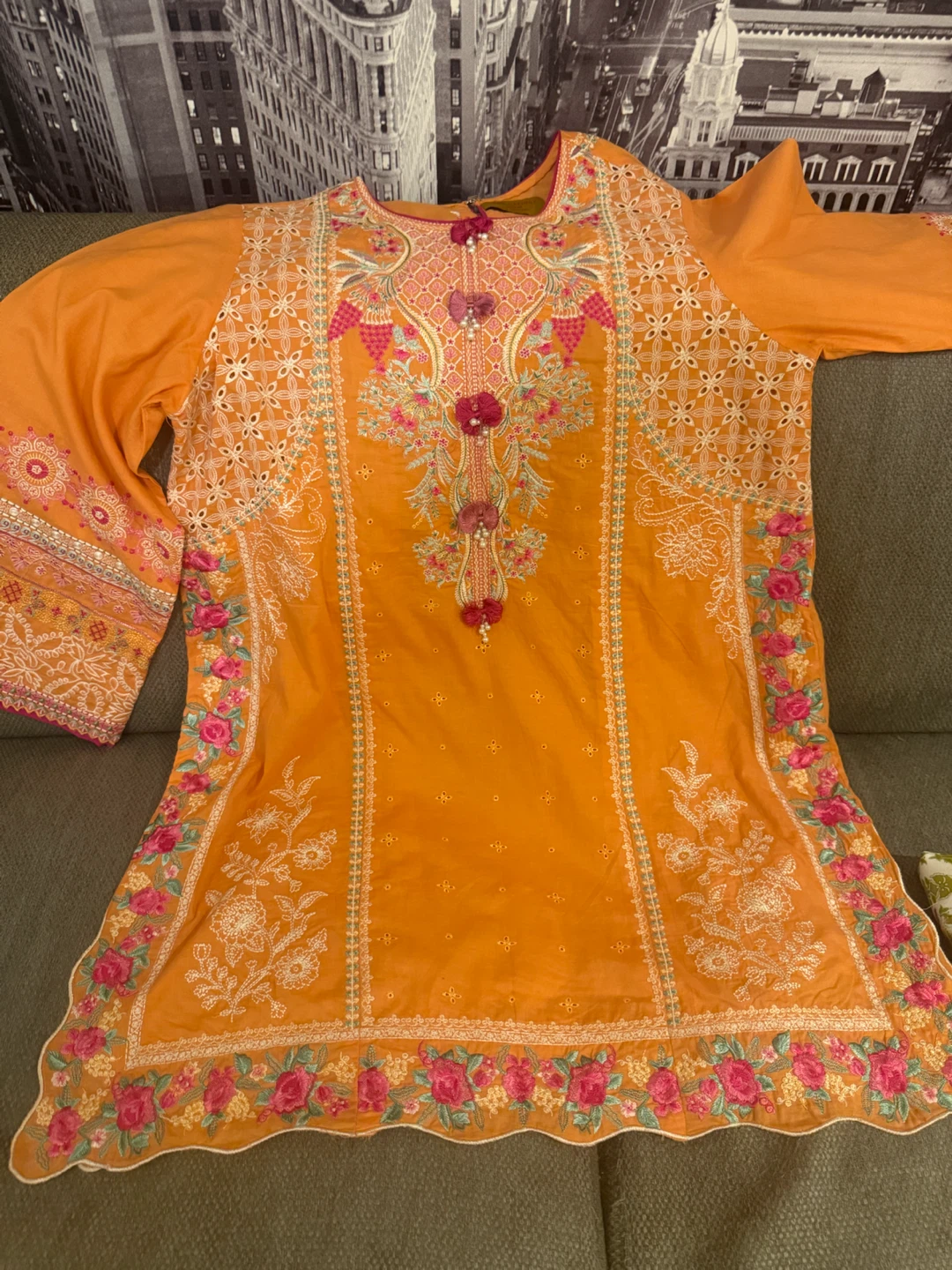 Sana Safinaz Orange Embroidered Kurti
