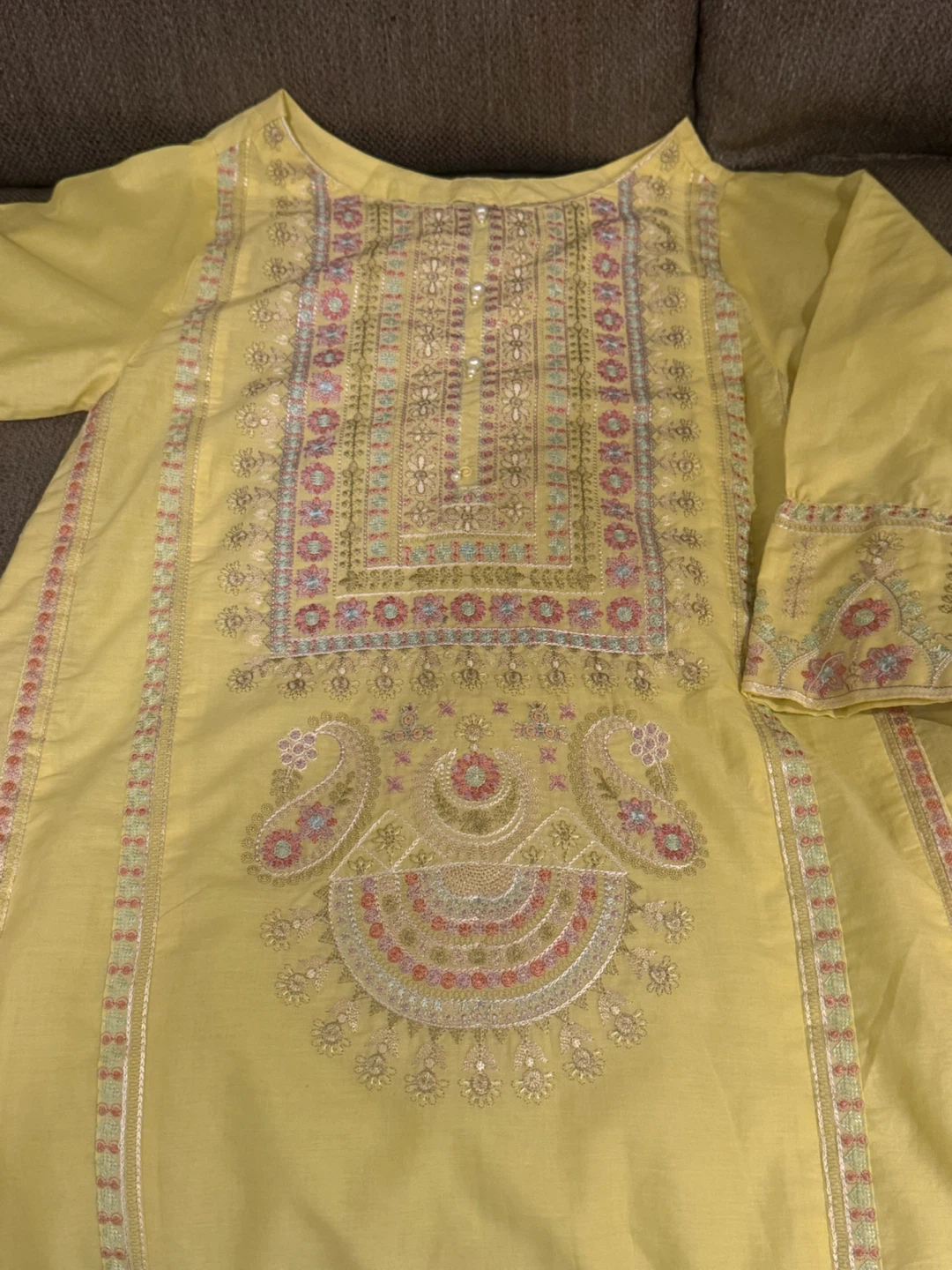 Yellow Embroidered Kurti medium