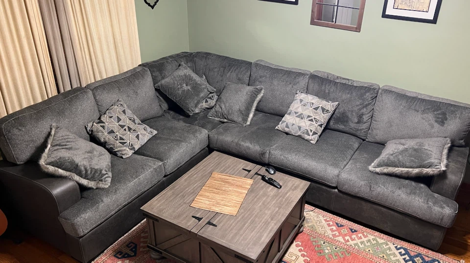 Gray Sectional Sofa with Pillows
