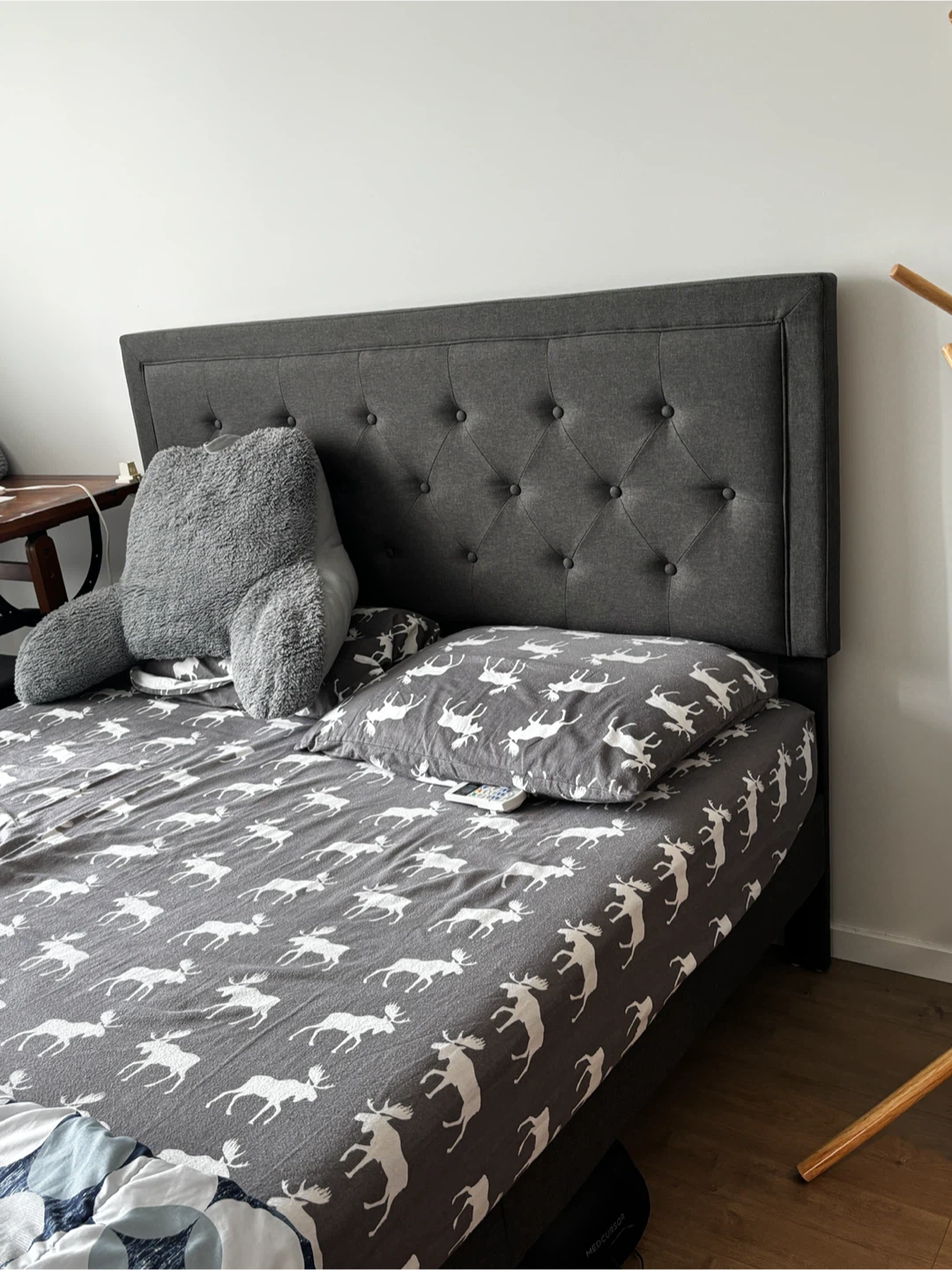 Queen Size Grey Upholstered Platform Bed Frame