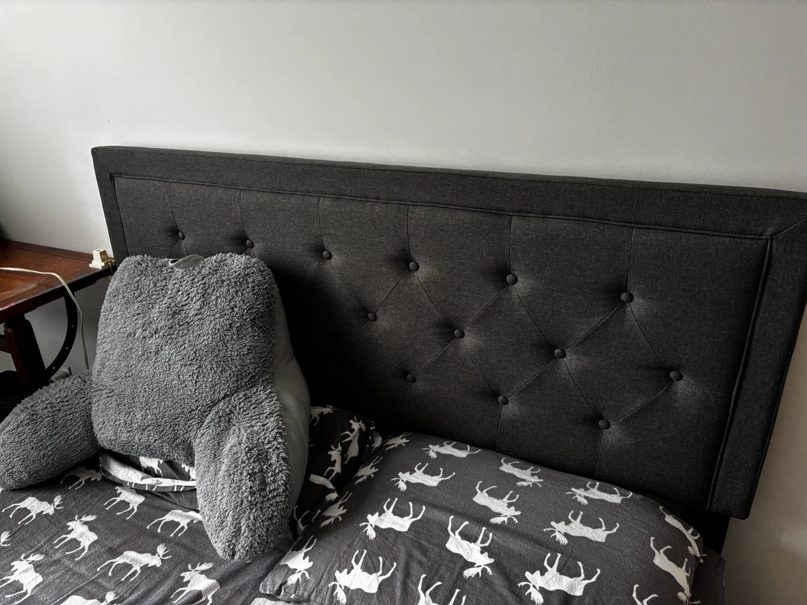 Queen Size Grey Upholstered Platform Bed Frame - photo 2