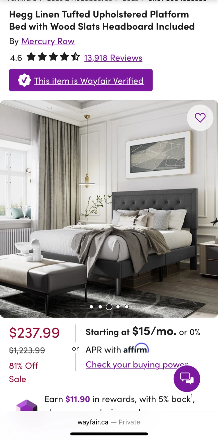 Queen Size Grey Upholstered Platform Bed Frame - photo 3