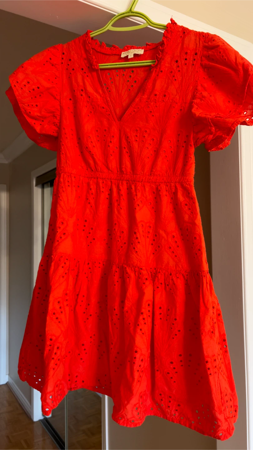 Bright Red Broderie Anglaise Dress