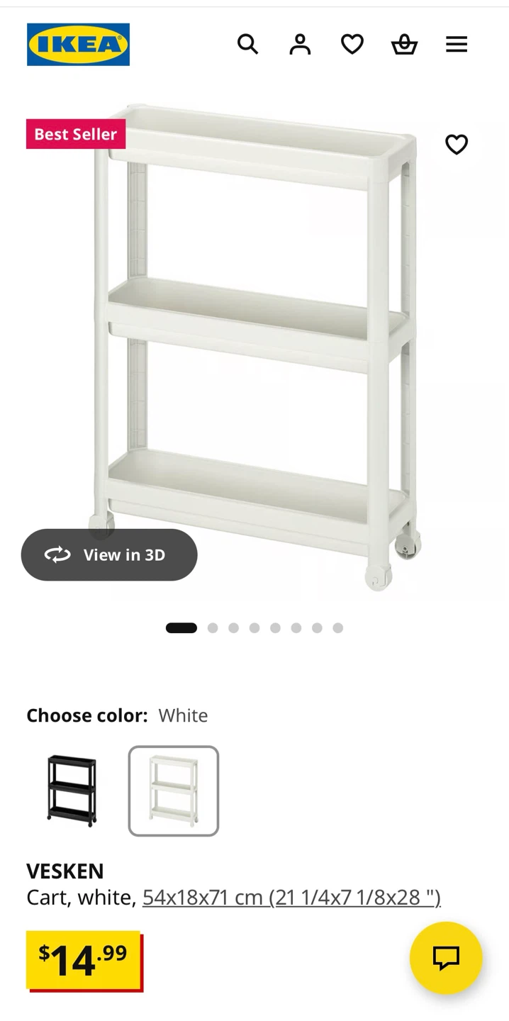 IKEA Vesken 3-Shelf Rolling Cart - photo 3
