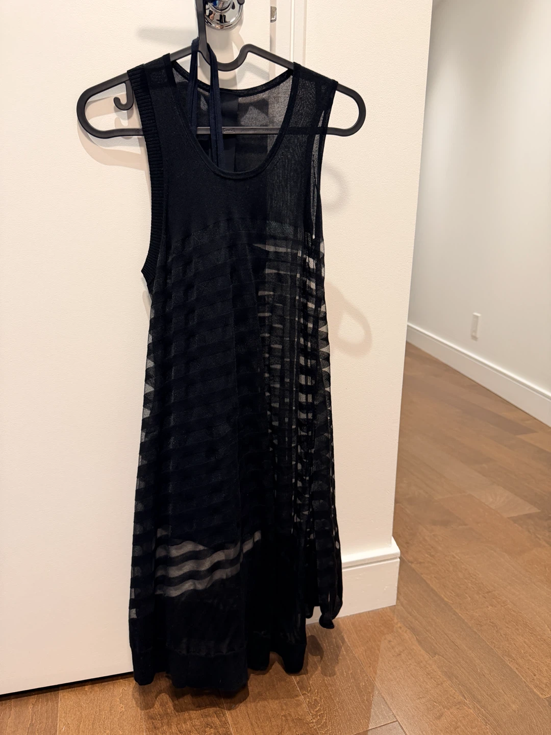 Barbara Bui Black Sheer Striped Tank Dress