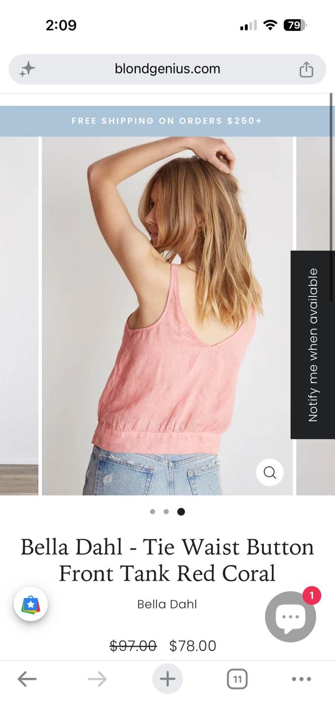 Bella Dahl Tie Waist Button Front Tank Coral XS - photo 2