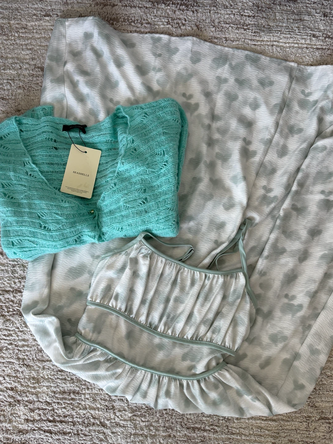 Two Pieces Green Knit Cardigan and dress Size M