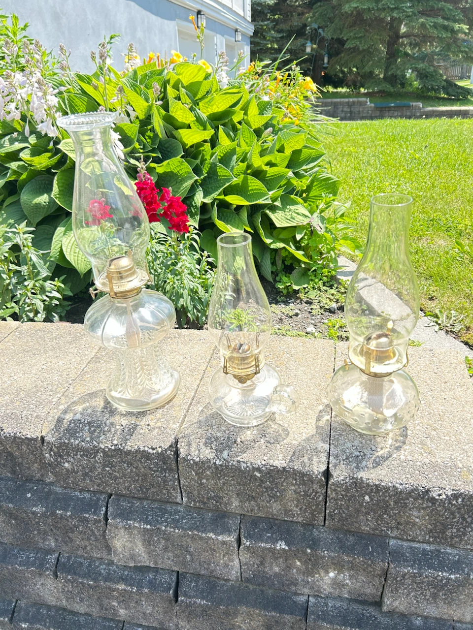 Set of 3 Vintage Glass Oil Lamps