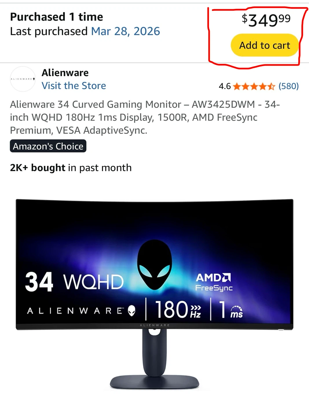 2-MONTH Alienware 34 Curved Gaming Monitor - photo 3