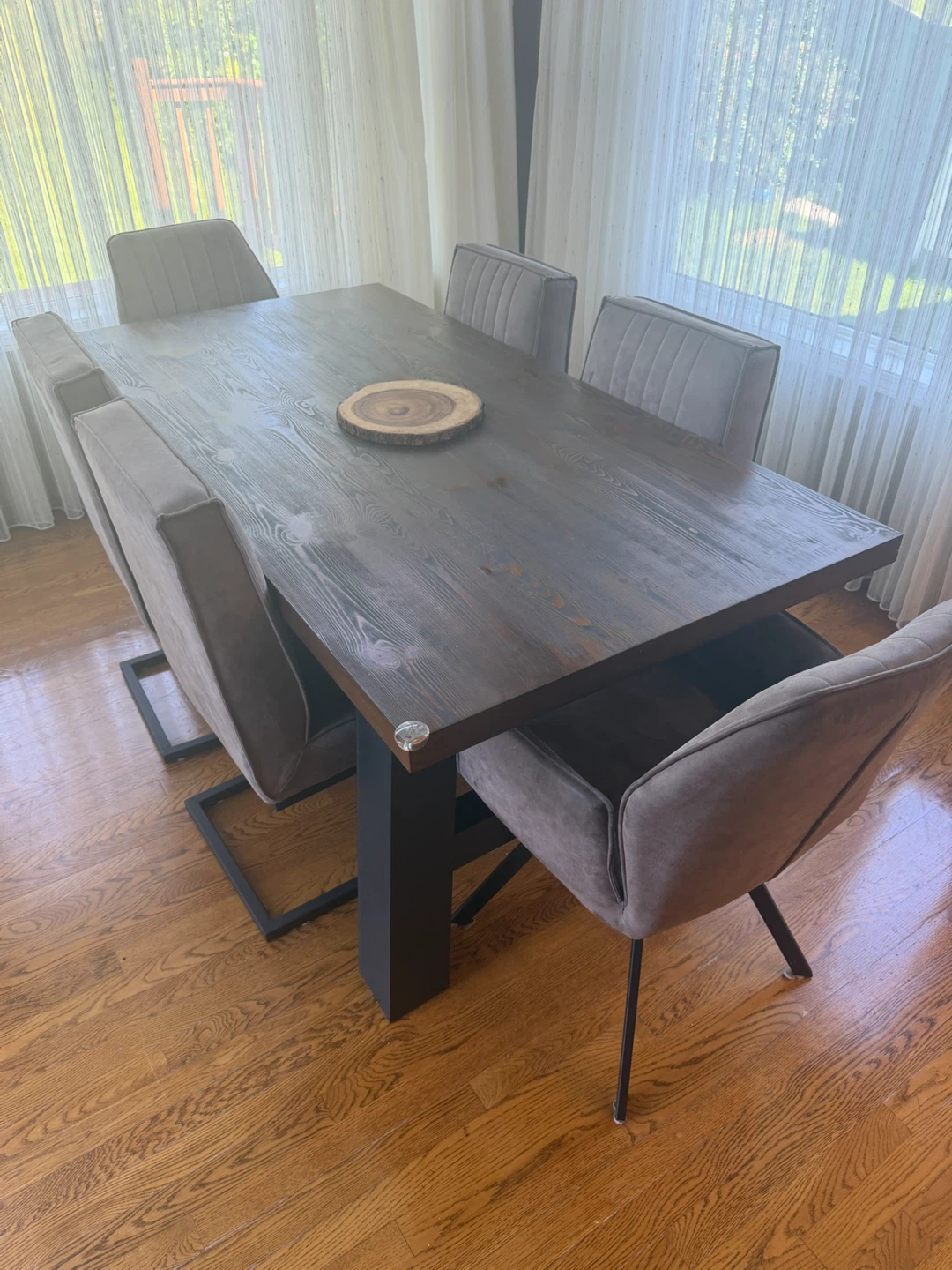 Dark Wood Dining Table with 6 Grey Chairs - photo 2