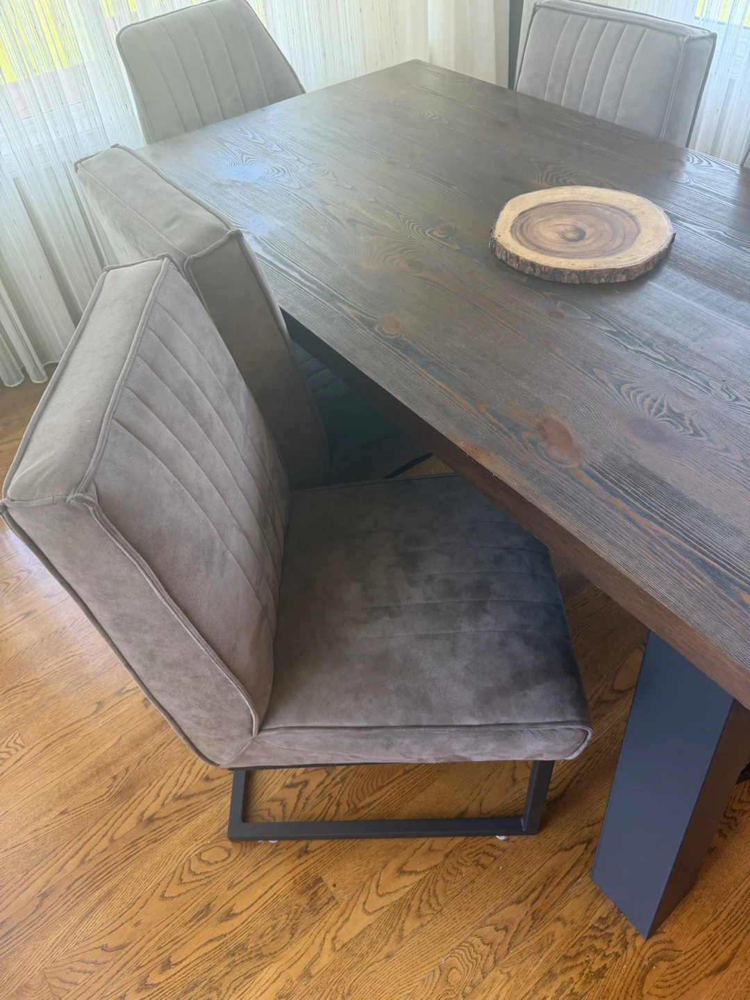 Dark Wood Dining Table with 6 Grey Chairs - photo 3