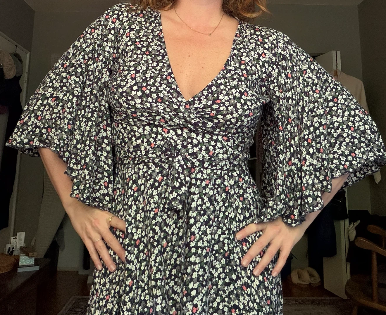 Floral Maxi Wrap Dress with Bell Sleeves