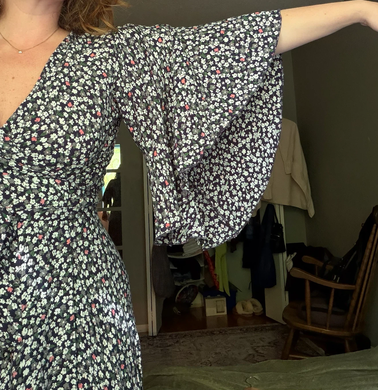 Floral Maxi Wrap Dress with Bell Sleeves - photo 2