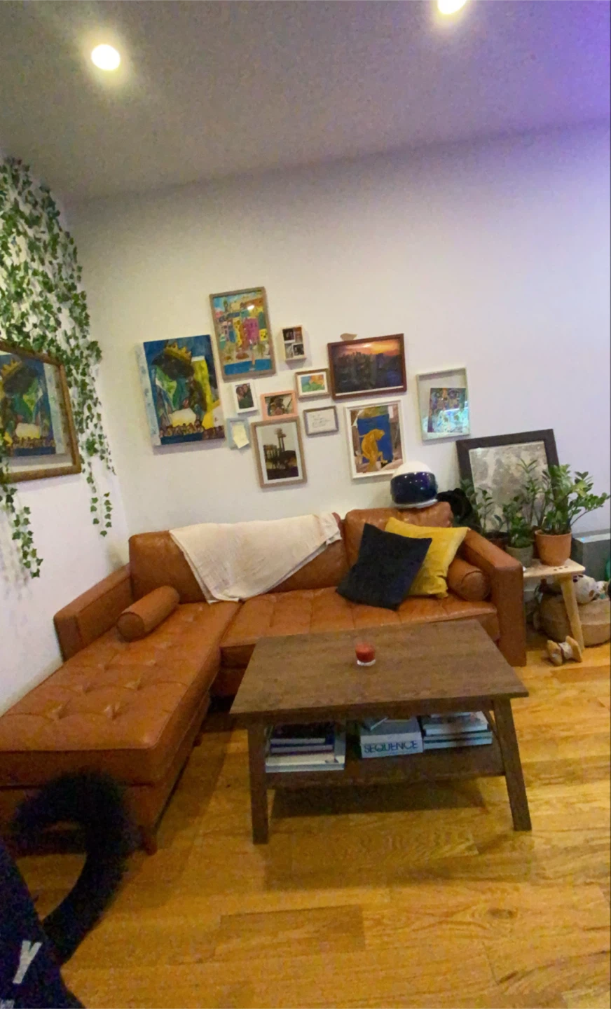 L-shaped leather couch