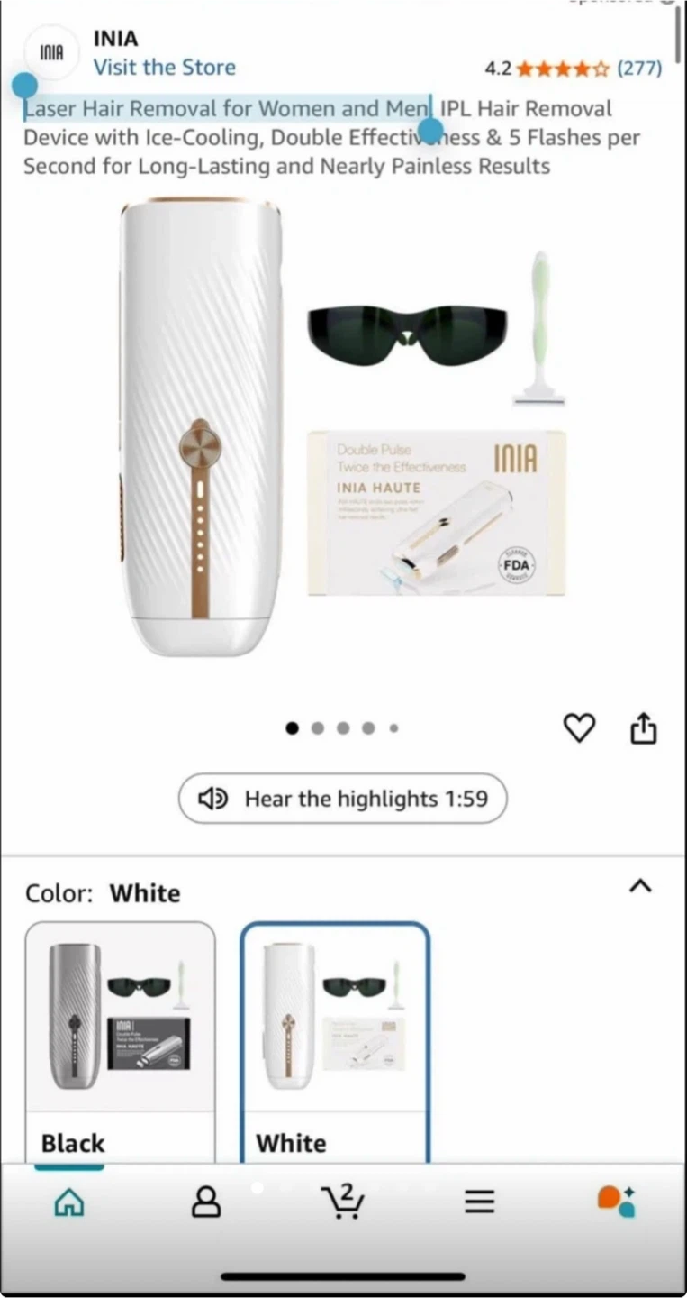 INIA HAUTE IPL Laser Hair Removal Device