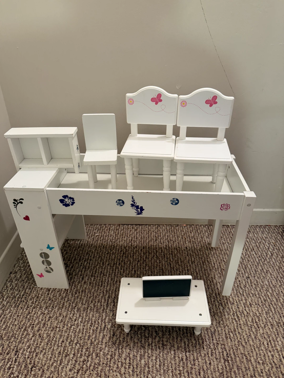 Dollhouse furniture set with pizza oven and scooter
