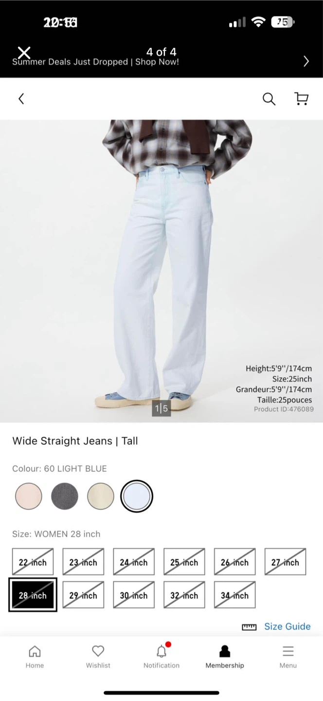 UNIQLO Wide Straight Jeans - Light Blue - Women's 28