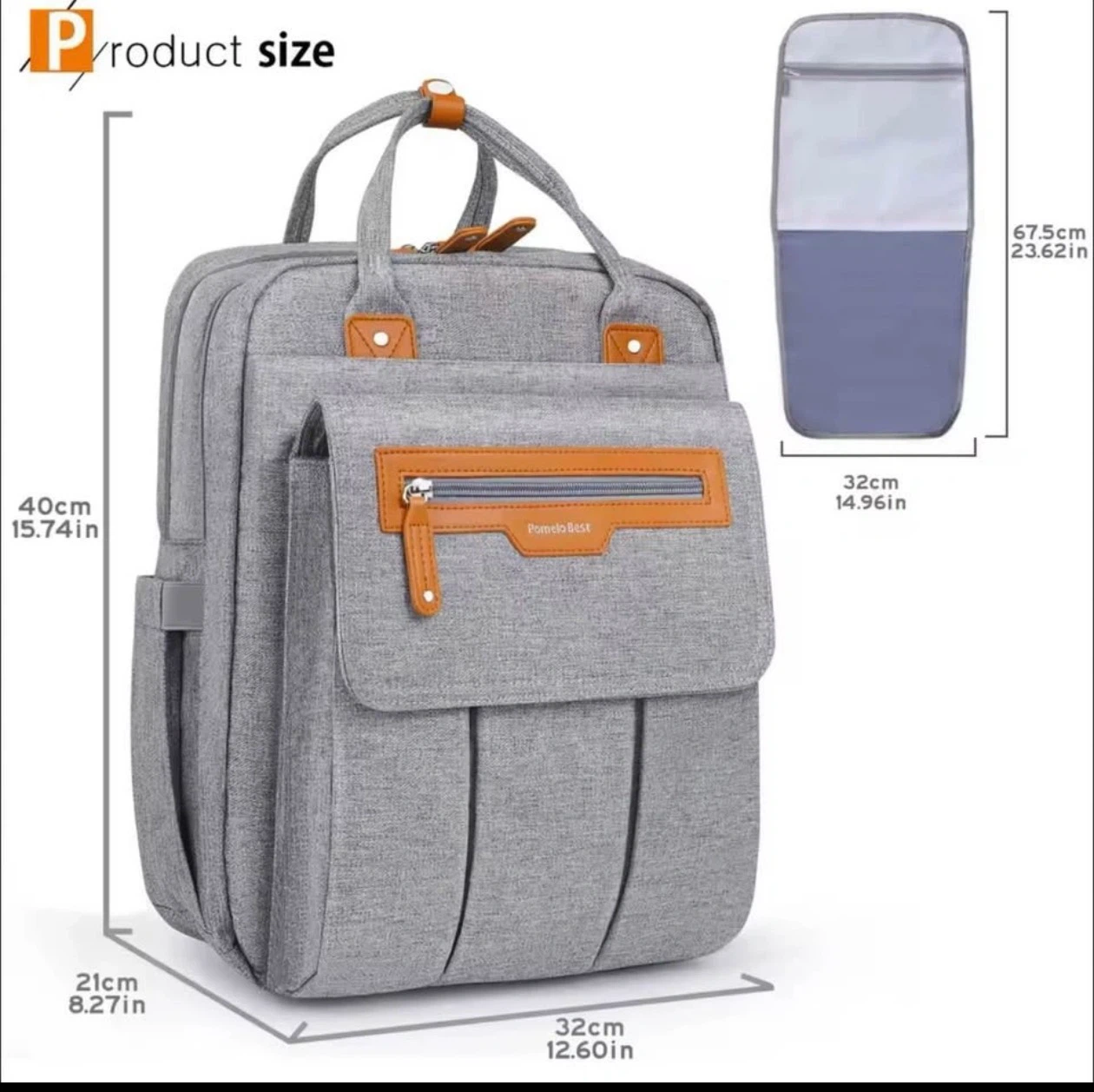 Pomelo Baby Diaper Backpack - Grey - photo 2
