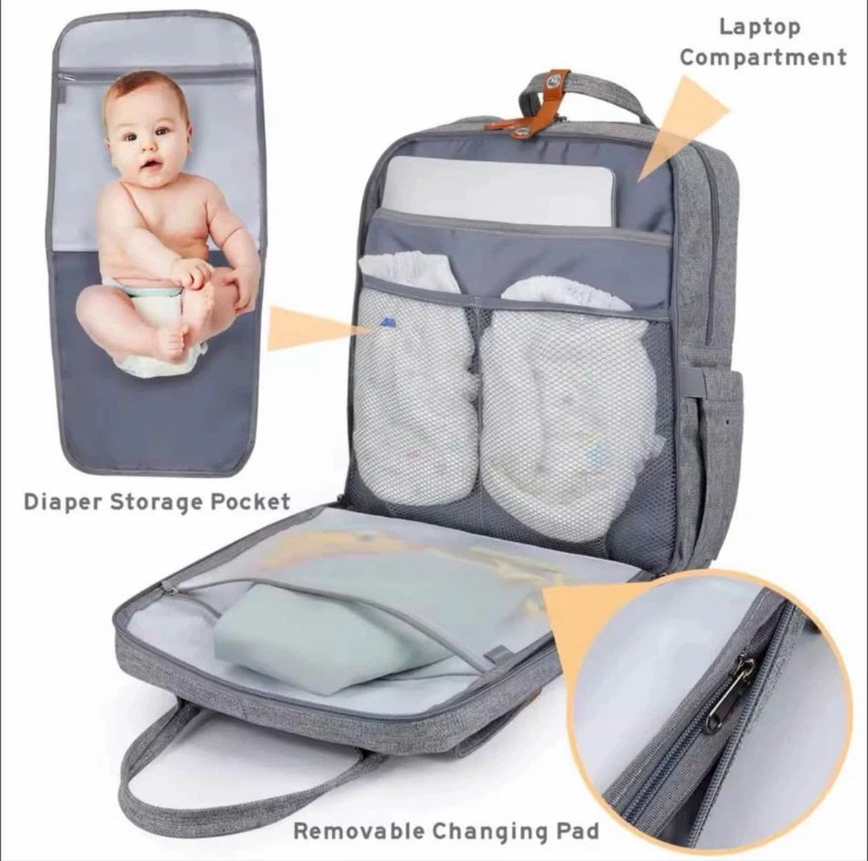 Pomelo Baby Diaper Backpack - Grey - photo 3