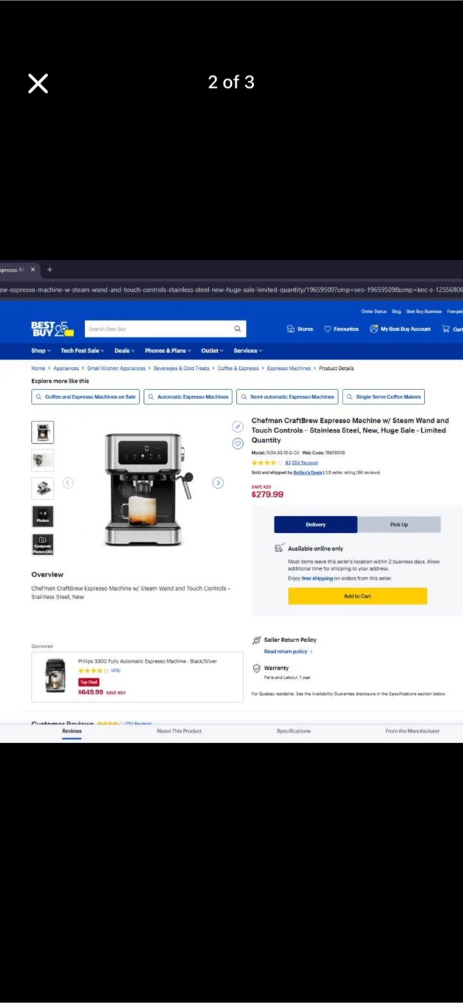 Chefman CraftBrew Espresso Machine w/ Steam Wand and Touch Cont. - photo 5