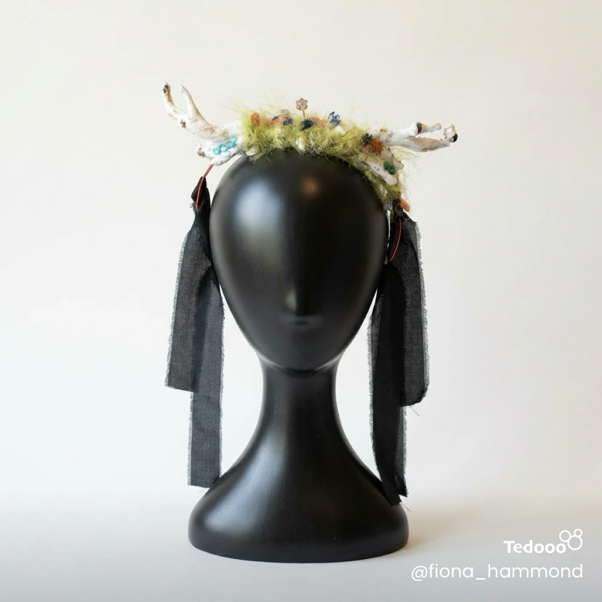 One of a kind horned, mossy headpiece
