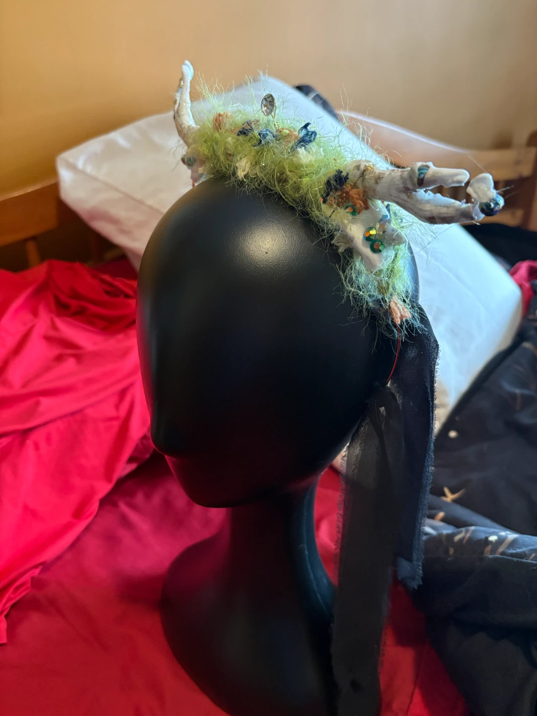 One of a kind horned, mossy headpiece - photo 2