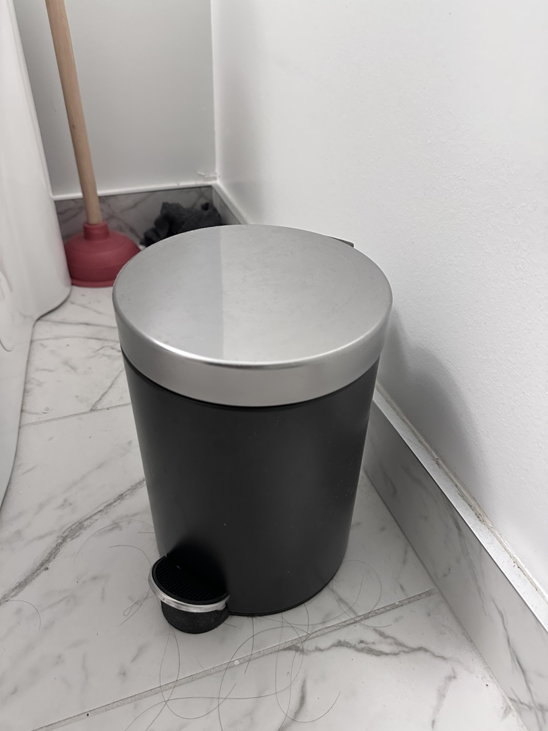 Black Step Can Waste Bin with Stainless Steel Lid