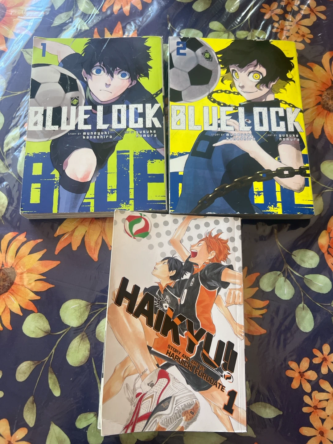 Blue Lock Manga Volumes 1 & 2 and Haikyu!! Manga Volume 1