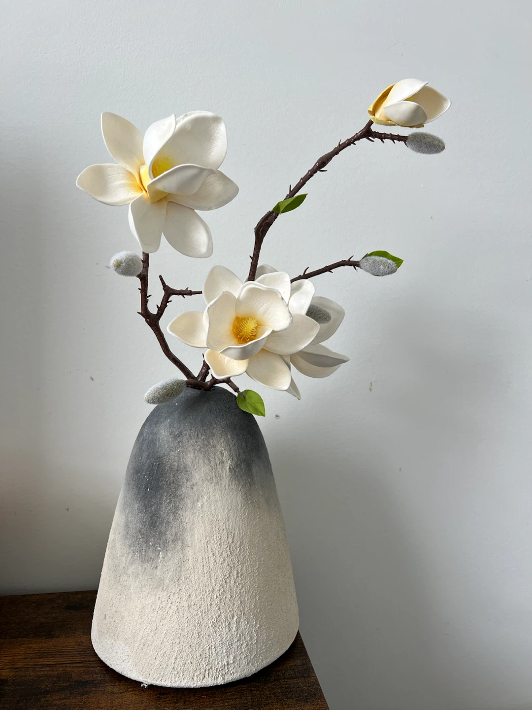 Faux Magnolia Flower Arrangement in Textured Vase - photo 2