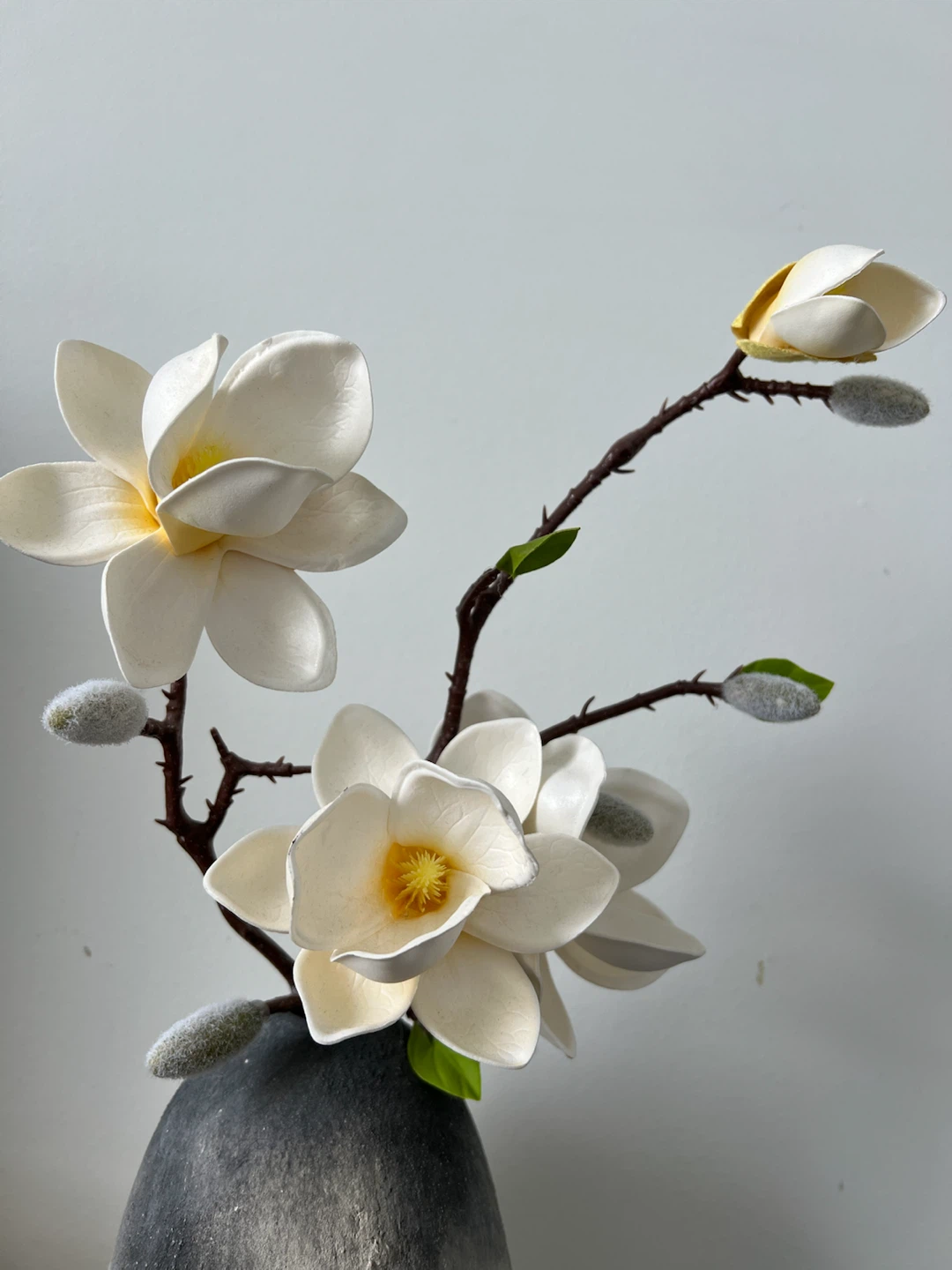 Faux Magnolia Flower Arrangement in Textured Vase - photo 5