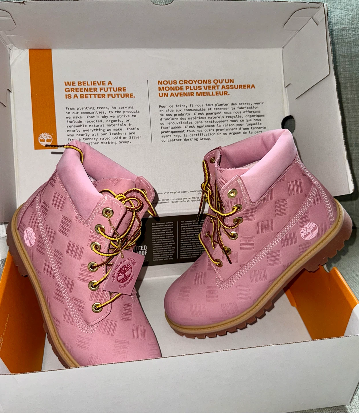 Timberland Pink Embossed Logo Lace-Up Boots Toddler Size 7