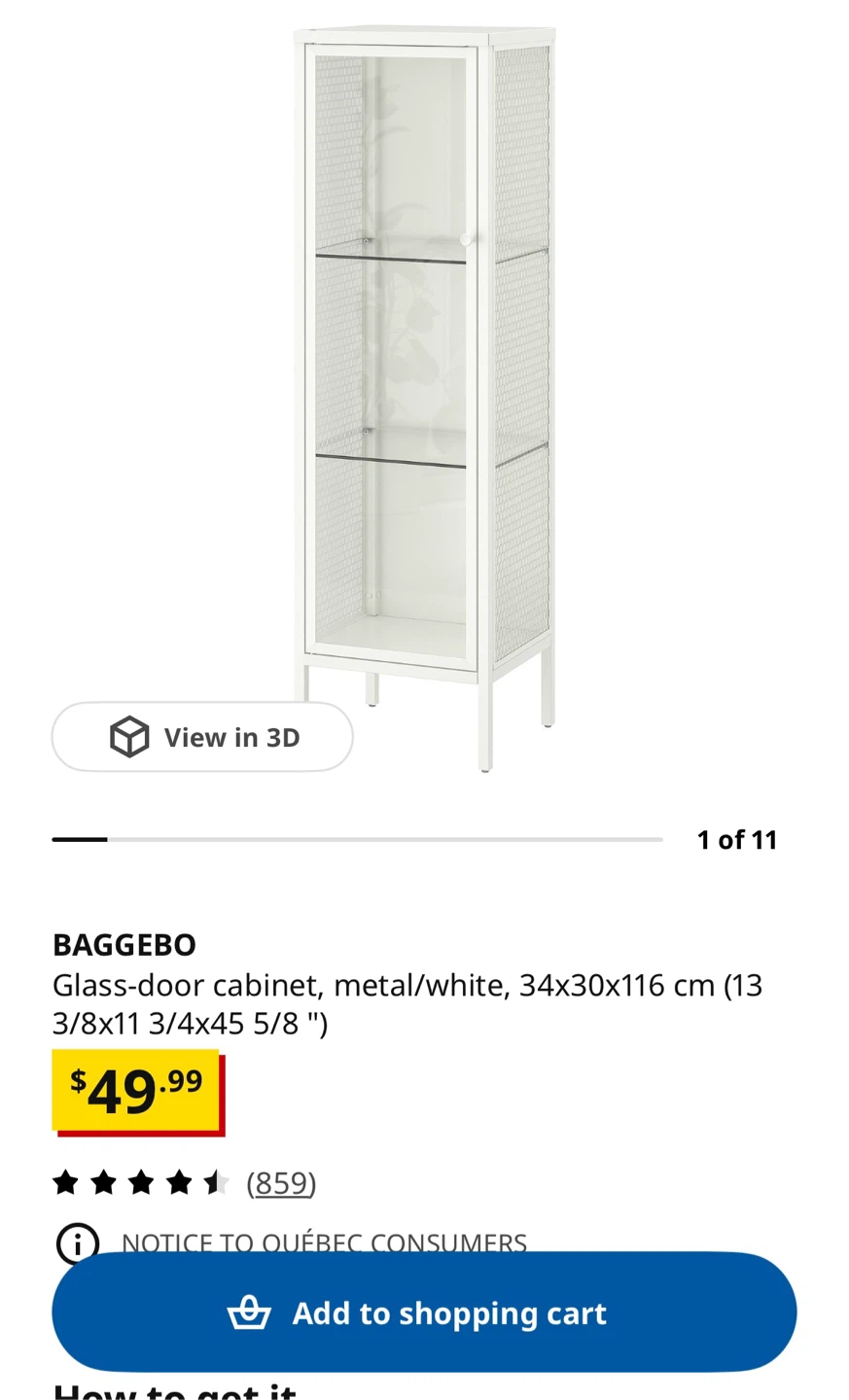 BAGGEBO Glass-door cabinet, white