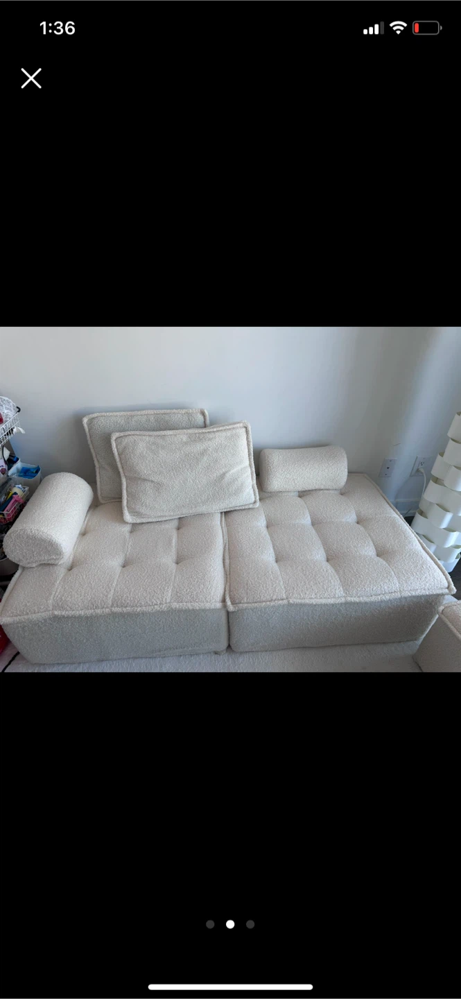 Cream Bouclé tofu block sofa with Bolster Pillows - photo 2