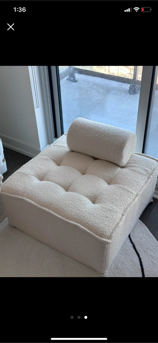 Cream Bouclé tofu block sofa with Bolster Pillows - photo 3