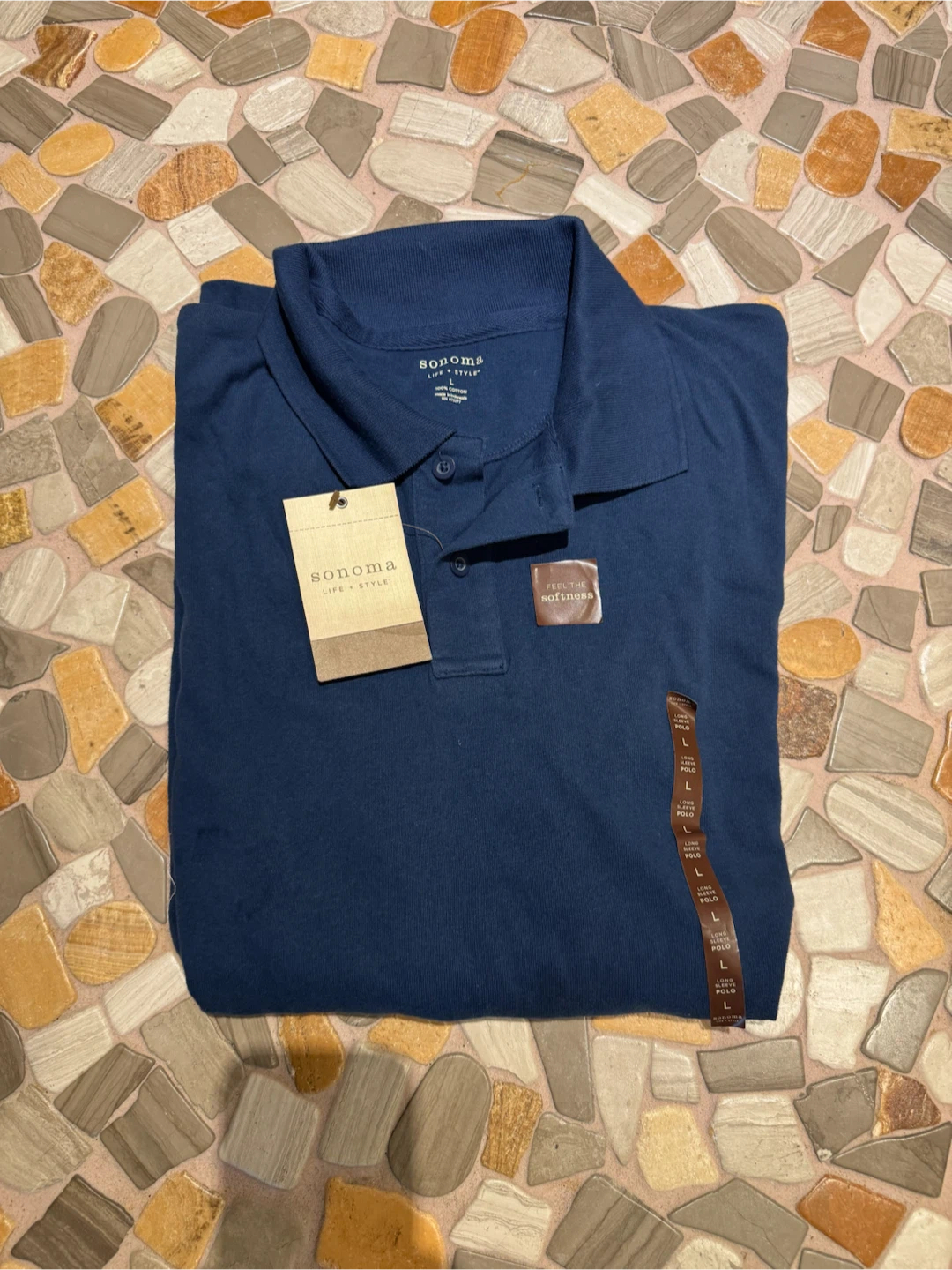 Sonoma Life + Style Men's Blue Long Sleeve Polo Shirt Size L