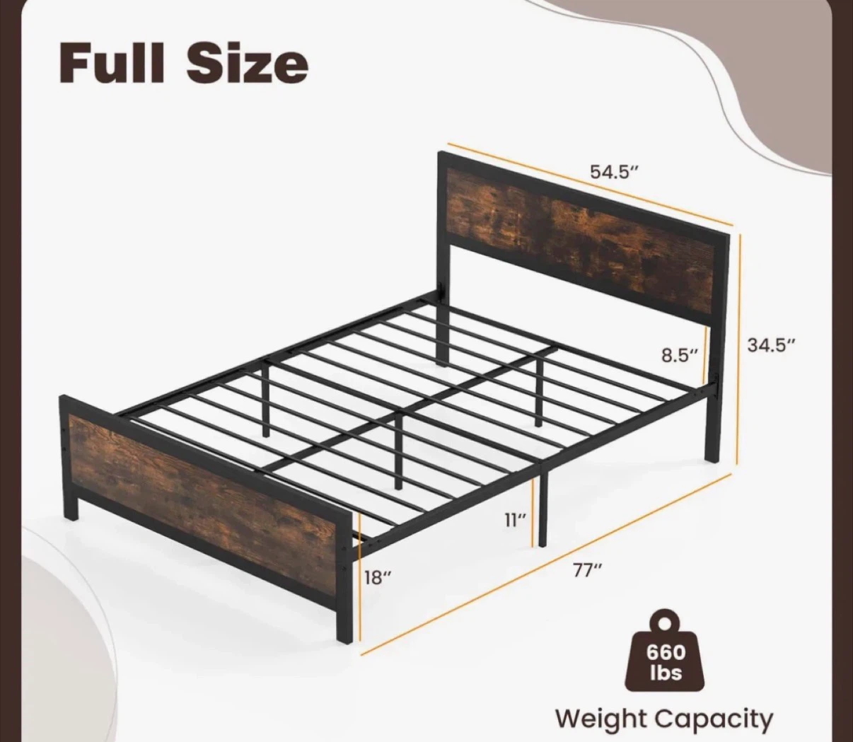 Full Size Industrial Style Bed Frame with Wood Grain Accents - photo 2