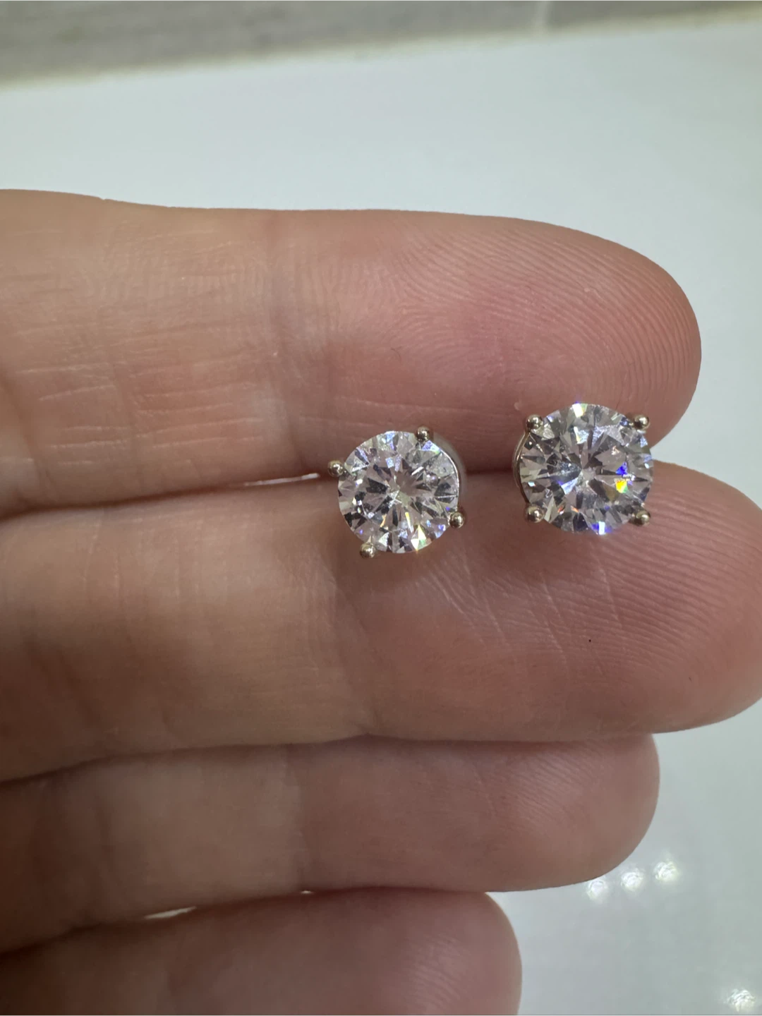 Lab diamond studs 2.04 carat total 10k white gold