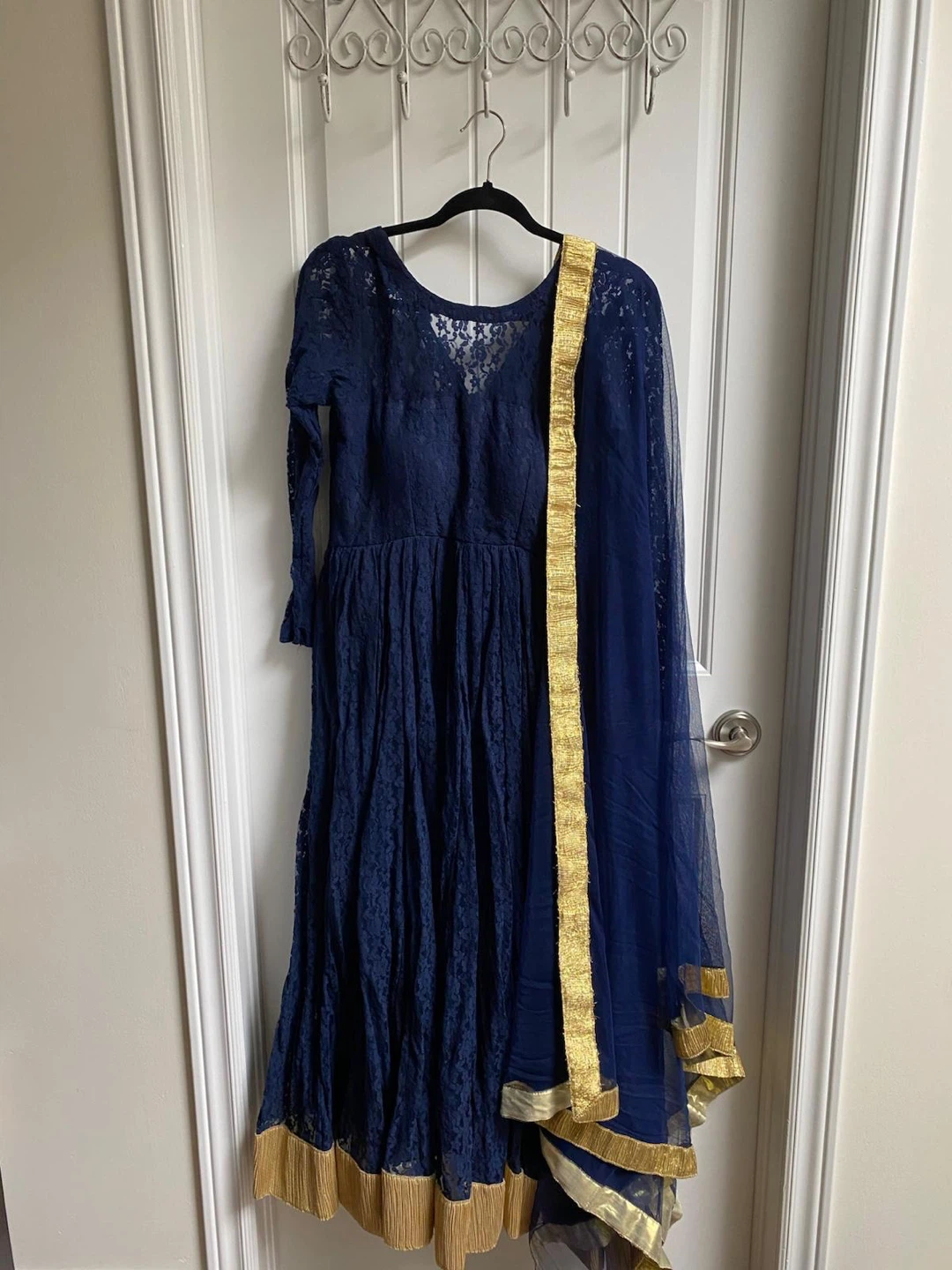 Navy Blue Lace Anarkali Suit with Dupatta