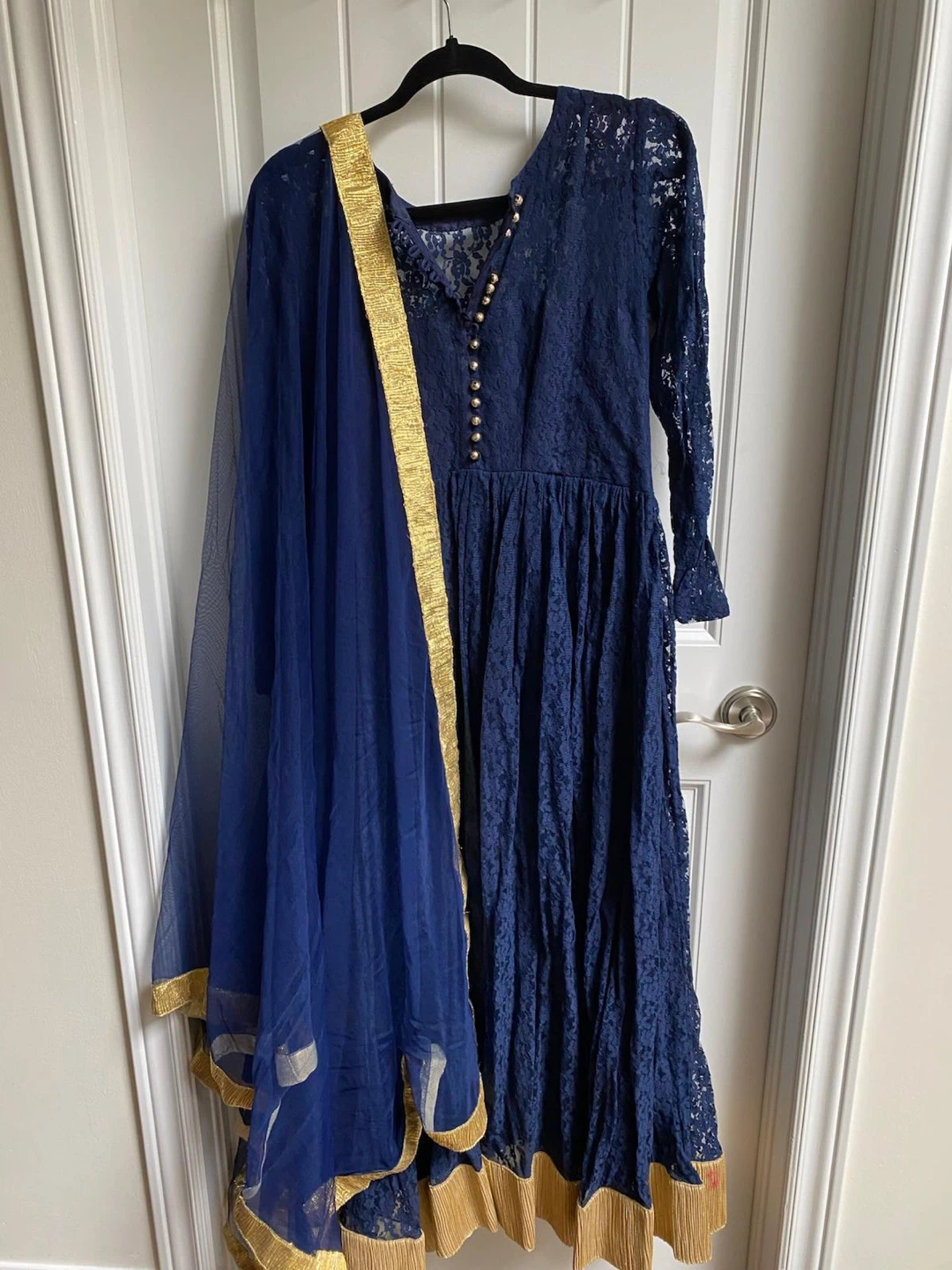 Navy Blue Lace Anarkali Suit with Dupatta - photo 2